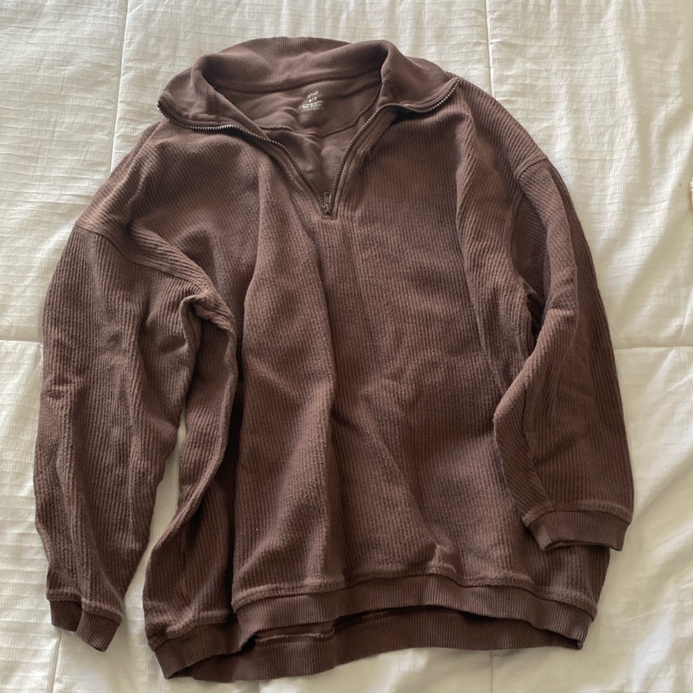 Oversized Aerie Quarter Zip Ribbed Pullover